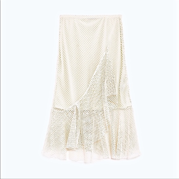 Zara Trafaluc Mesh Skirt with Frills Asymmetric Midi Off-White Half Slip-Medium - Picture 2 of 10